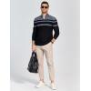 imageCOOFANDY Mens Quarter Zip Sweaters Slim Fit Lightweight Knitted Mock Neck Pullover Casual Polo SweatersGray StripesBlack Background