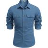 imageCOOFANDY Mens Western Cowboy Shirt Long Sleeve Cotton Button Down Work Shirts with PocketsGrey Blue