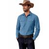 imageCOOFANDY Mens Western Cowboy Shirt Long Sleeve Cotton Button Down Work Shirts with PocketsLight Blue