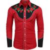 imageCOOFANDY Mens Western Cowboy Shirt Long Sleeve Slim Fit Rose Embroidered Cotton Casual Button Down ShirtsRed Retro Rose