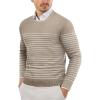 imageCOOFANDY Mens Crew Neck Sweater Slim Fit Lightweight Sweatshirts Knitted Pullover for Casual Or Dressy WearPinstripes White  Khaki