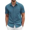 imageCOOFANDY Mens Dress Shirts Short Sleeve Business Casual Regular Fit Button Down Shirts with PocketTeal