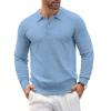 imageCOOFANDY Mens Knit Polo Shirts Casual Long Sleeve Classic Polo Shirts Button Down Golf ShirtsBlue