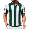 imageCOOFANDY Mens Knit Polo Shirts V Neck Short Sleeve Stretch Polo T Shirt Casual Golf ShirtsGreen  White Stripes