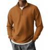 imageCOOFANDY Mens Quarter Zip Pullover Long Sleeve Casual 14 Zip Sweatshirt Lightweight Solid Mock Neck Sweater PoloLight Brown