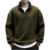imageCOOFANDY Mens Quarter Zip Pullover Long Sleeve Waffle Quilted Sweatshirt Casual Polo Sweaters with PocketArmy Green