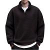 imageCOOFANDY Mens Quarter Zip Pullover Long Sleeve Waffle Quilted Sweatshirt Casual Polo Sweaters with PocketBlack