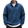 imageCOOFANDY Mens Quarter Zip Pullover Long Sleeve Waffle Quilted Sweatshirt Casual Polo Sweaters with PocketNavy Blue
