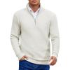 imageCOOFANDY Mens Quarter Zip Pullover Sweater Slim Fit Waffle Mock Turtleneck Polo Sweater Casual Long Sleeve SweatshirtWhite