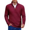 imageCOOFANDY Mens Quarter Zip Pullover Sweater Slim Fit Waffle Mock Turtleneck Polo Sweater Casual Long Sleeve SweatshirtWine Red