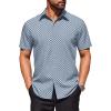 imageCOOFANDY Mens Wrinkle Free Dress Shirt Polka Dot Short Sleeve Button Down Business Casual ShirtsLight Bluerhombus