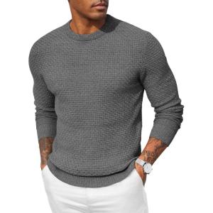 imageCOOFANDY Men Dress Crewneck Sweater Pullover Knit Long Sleeve Casual Slim Fit SweaterGray