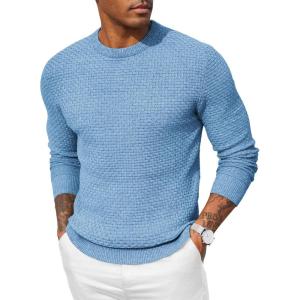 imageCOOFANDY Men Dress Crewneck Sweater Pullover Knit Long Sleeve Casual Slim Fit SweaterLight Blue