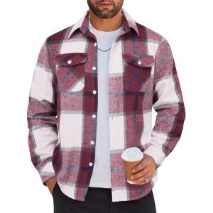 imageCOOFANDY Men Flannel Shirt Casual Button Down Shirt Jacket Long Sleeve Plaid Shirts with PocketsRed