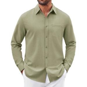 imageCOOFANDY Mens Button Down Shirt Casual Untucked Shirts Long Sleeve Dress Shirt with PocketArmy Green