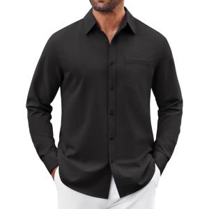 imageCOOFANDY Mens Button Down Shirt Casual Untucked Shirts Long Sleeve Dress Shirt with PocketBlack