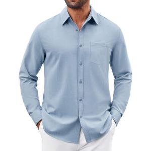 imageCOOFANDY Mens Button Down Shirt Casual Untucked Shirts Long Sleeve Dress Shirt with PocketBlue