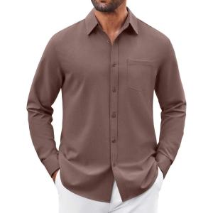 imageCOOFANDY Mens Button Down Shirt Casual Untucked Shirts Long Sleeve Dress Shirt with PocketBrown