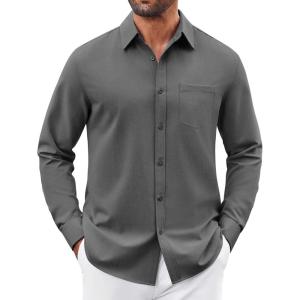imageCOOFANDY Mens Button Down Shirt Casual Untucked Shirts Long Sleeve Dress Shirt with PocketDark Grey