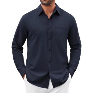 imageCOOFANDY Mens Button Down Shirt Casual Untucked Shirts Long Sleeve Dress Shirt with PocketNavy Blue