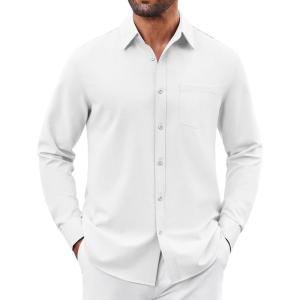 imageCOOFANDY Mens Button Down Shirt Casual Untucked Shirts Long Sleeve Dress Shirt with PocketWhite