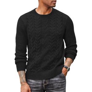 imageCOOFANDY Mens Cable Knit Sweater Casual Long Leeve Crewneck Pullover Sweaters Twist Textured Fisherman SweaterBlack