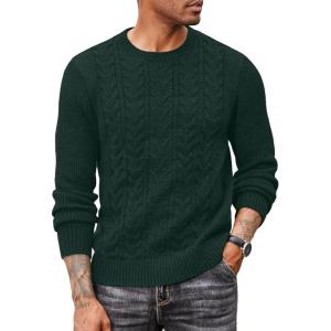 imageCOOFANDY Mens Cable Knit Sweater Casual Long Leeve Crewneck Pullover Sweaters Twist Textured Fisherman SweaterDark Green