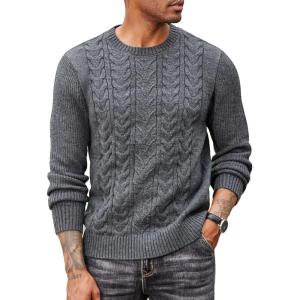 imageCOOFANDY Mens Cable Knit Sweater Casual Long Leeve Crewneck Pullover Sweaters Twist Textured Fisherman SweaterDark Grey