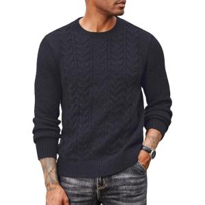 imageCOOFANDY Mens Cable Knit Sweater Casual Long Leeve Crewneck Pullover Sweaters Twist Textured Fisherman SweaterNavy Blue