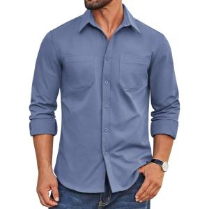 imageCOOFANDY Mens Casual Button Down Work Shirts Untucked Long Sleeve Woven Shirt with PocketsBlue