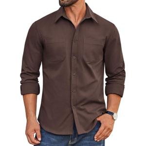 imageCOOFANDY Mens Casual Button Down Work Shirts Untucked Long Sleeve Woven Shirt with PocketsBrown