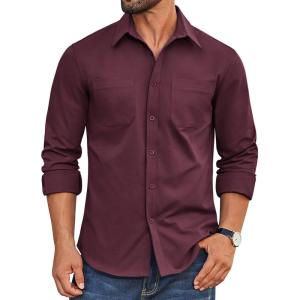imageCOOFANDY Mens Casual Button Down Work Shirts Untucked Long Sleeve Woven Shirt with PocketsBurgundy