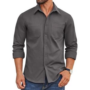 imageCOOFANDY Mens Casual Button Down Work Shirts Untucked Long Sleeve Woven Shirt with PocketsDark Grey