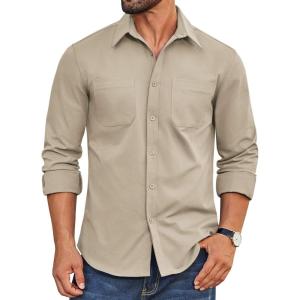 imageCOOFANDY Mens Casual Button Down Work Shirts Untucked Long Sleeve Woven Shirt with PocketsElmwood Heather