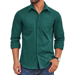 imageCOOFANDY Mens Casual Button Down Work Shirts Untucked Long Sleeve Woven Shirt with PocketsGreen