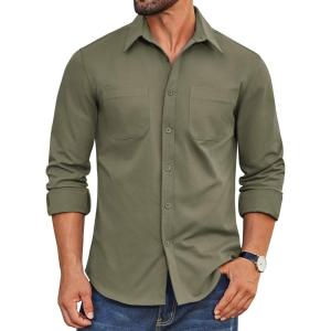 imageCOOFANDY Mens Casual Button Down Work Shirts Untucked Long Sleeve Woven Shirt with PocketsOlive Green