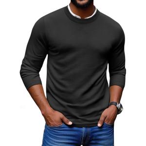 imageCOOFANDY Mens Crew Neck Pullover Sweater Slim Fit Long Sleeve Knit Sweaters Lightweight Dress Casual Crewneck SweaterBlack
