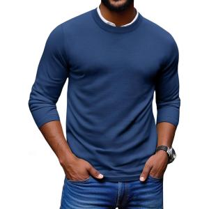 imageCOOFANDY Mens Crew Neck Pullover Sweater Slim Fit Long Sleeve Knit Sweaters Lightweight Dress Casual Crewneck SweaterBlue