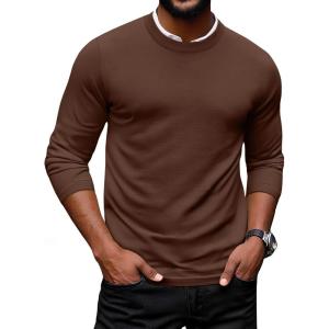 imageCOOFANDY Mens Crew Neck Pullover Sweater Slim Fit Long Sleeve Knit Sweaters Lightweight Dress Casual Crewneck SweaterBrown