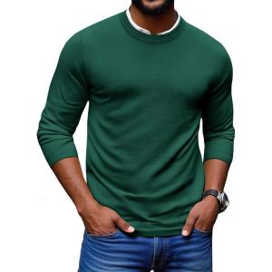 imageCOOFANDY Mens Crew Neck Pullover Sweater Slim Fit Long Sleeve Knit Sweaters Lightweight Dress Casual Crewneck SweaterDark Green