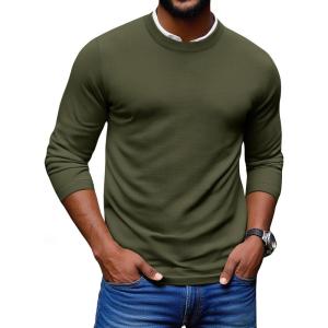 imageCOOFANDY Mens Crew Neck Pullover Sweater Slim Fit Long Sleeve Knit Sweaters Lightweight Dress Casual Crewneck SweaterDeep Army Green