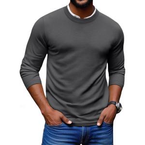 imageCOOFANDY Mens Crew Neck Pullover Sweater Slim Fit Long Sleeve Knit Sweaters Lightweight Dress Casual Crewneck SweaterGrey