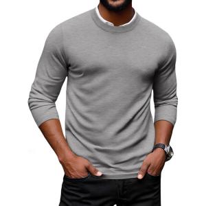 imageCOOFANDY Mens Crew Neck Pullover Sweater Slim Fit Long Sleeve Knit Sweaters Lightweight Dress Casual Crewneck SweaterLight Grey