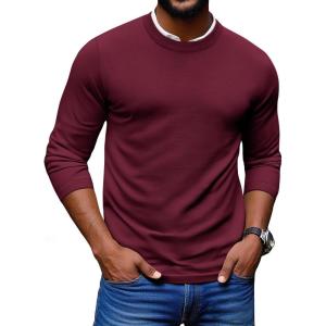 imageCOOFANDY Mens Crew Neck Pullover Sweater Slim Fit Long Sleeve Knit Sweaters Lightweight Dress Casual Crewneck SweaterWine Red