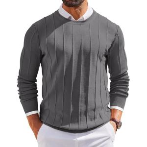 imageCOOFANDY Mens Crew Neck Sweater Long Sleeve Ribbed Knit Dress Sweaters Casual Slim Fit PulloverDark Grey