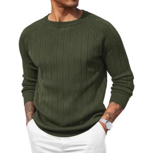 imageCOOFANDY Mens Crewneck Pullover Sweaters Business Casual Long Sleeve Slim Fit Sweater Chunky Cable Knit SweaterArmy Green