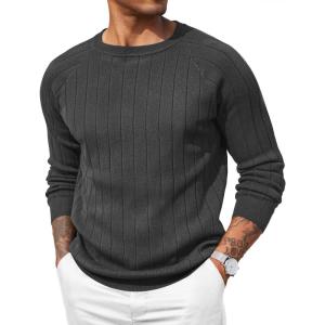 imageCOOFANDY Mens Crewneck Pullover Sweaters Business Casual Long Sleeve Slim Fit Sweater Chunky Cable Knit SweaterDark Gray