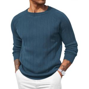 imageCOOFANDY Mens Crewneck Pullover Sweaters Business Casual Long Sleeve Slim Fit Sweater Chunky Cable Knit SweaterNavy Blue