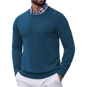 imageCOOFANDY Mens Crewneck Sweater Pullover Knit Sweater Lightweight Sweaters with Ribbing EdgeBlue