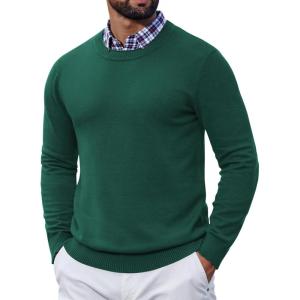 imageCOOFANDY Mens Crewneck Sweater Pullover Knit Sweater Lightweight Sweaters with Ribbing EdgeGreen